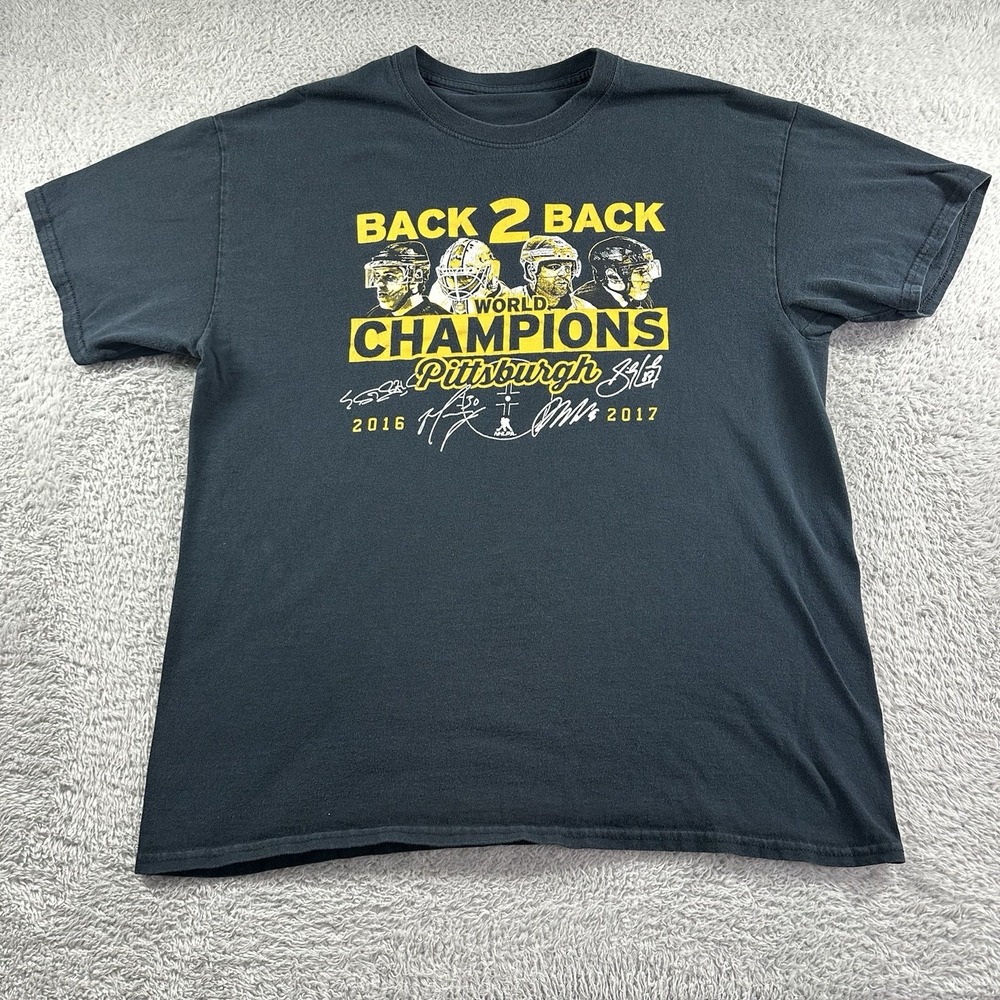 Pittsburgh Penguins Shirt Mens Medium Black Back to Back Champions Stanley Cup‎